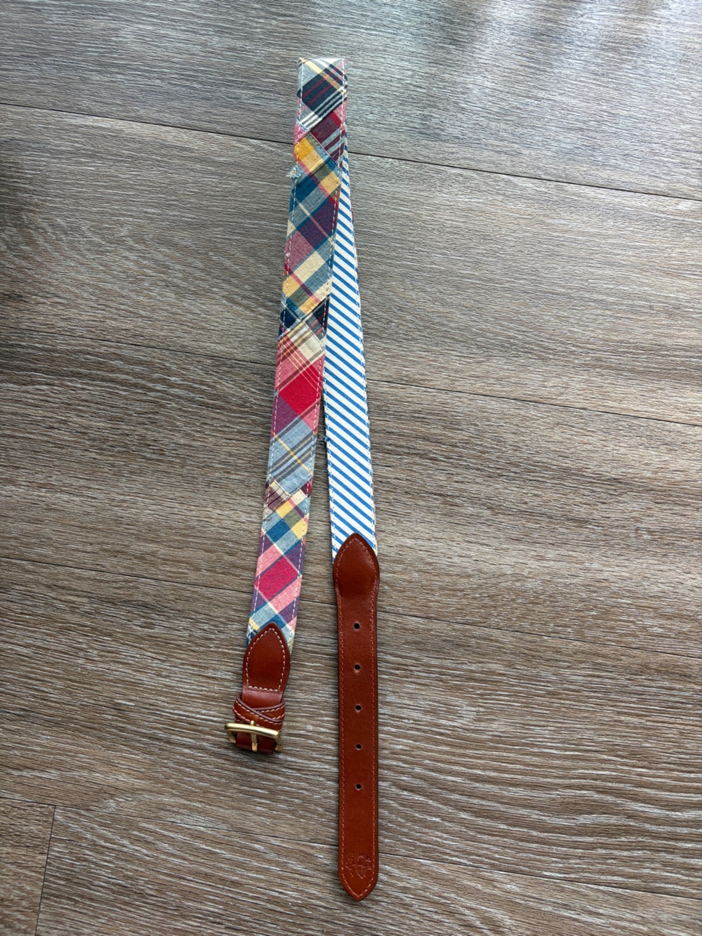 Brooks Brothers Men's 34 Patterned Canvas Belt with Leather Accents - Multicolor